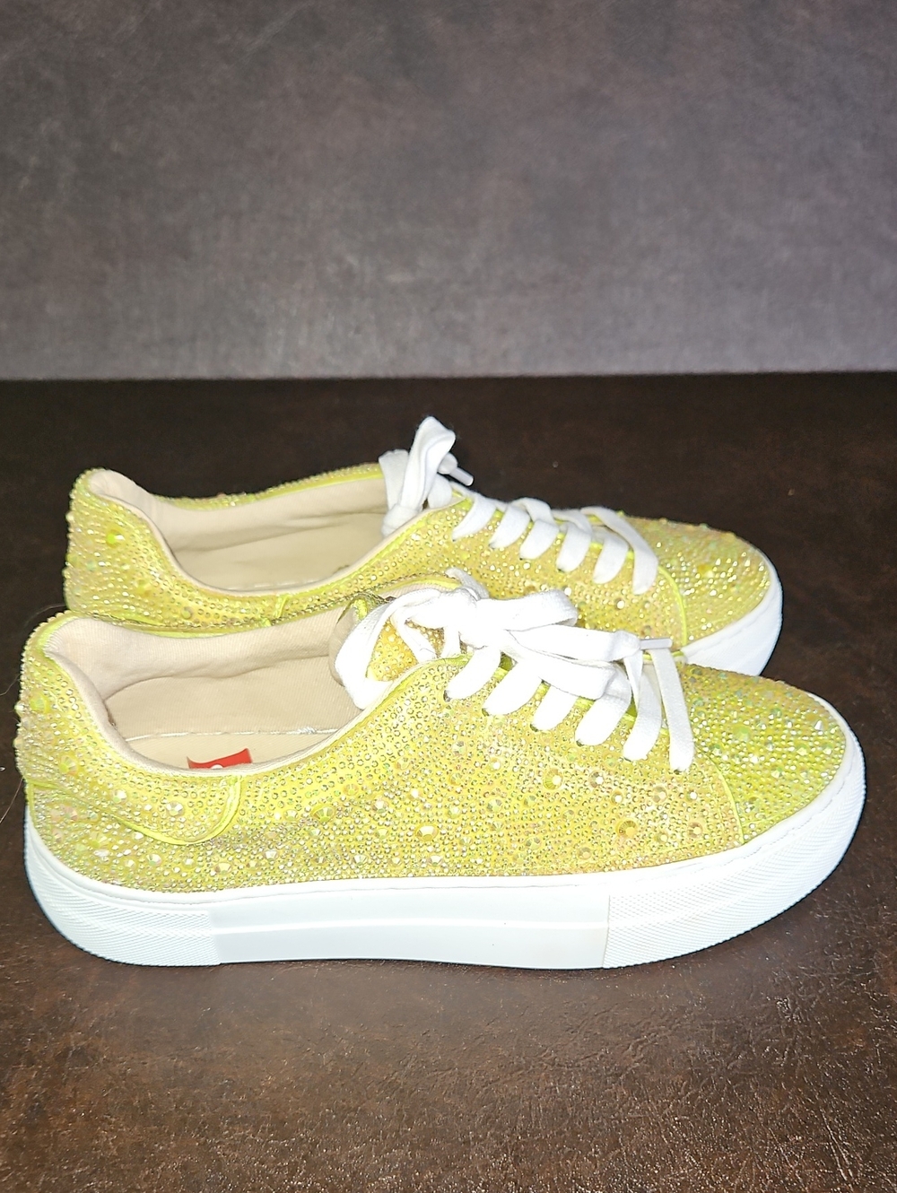 Betsey Johnson Sidny Bright Citron Yellow Crystal Embellished Platform Sneakers